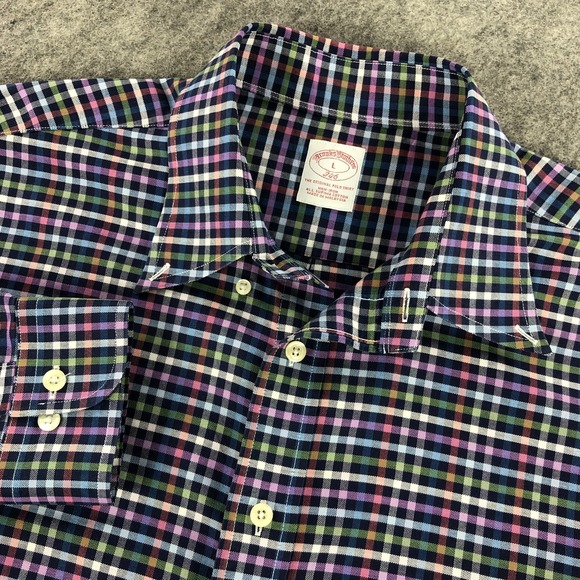 Brooks Brothers 346 Mens Button Up Shirt Large Plaid Long Sleeve Supima Cotton - Picture 1 of 11